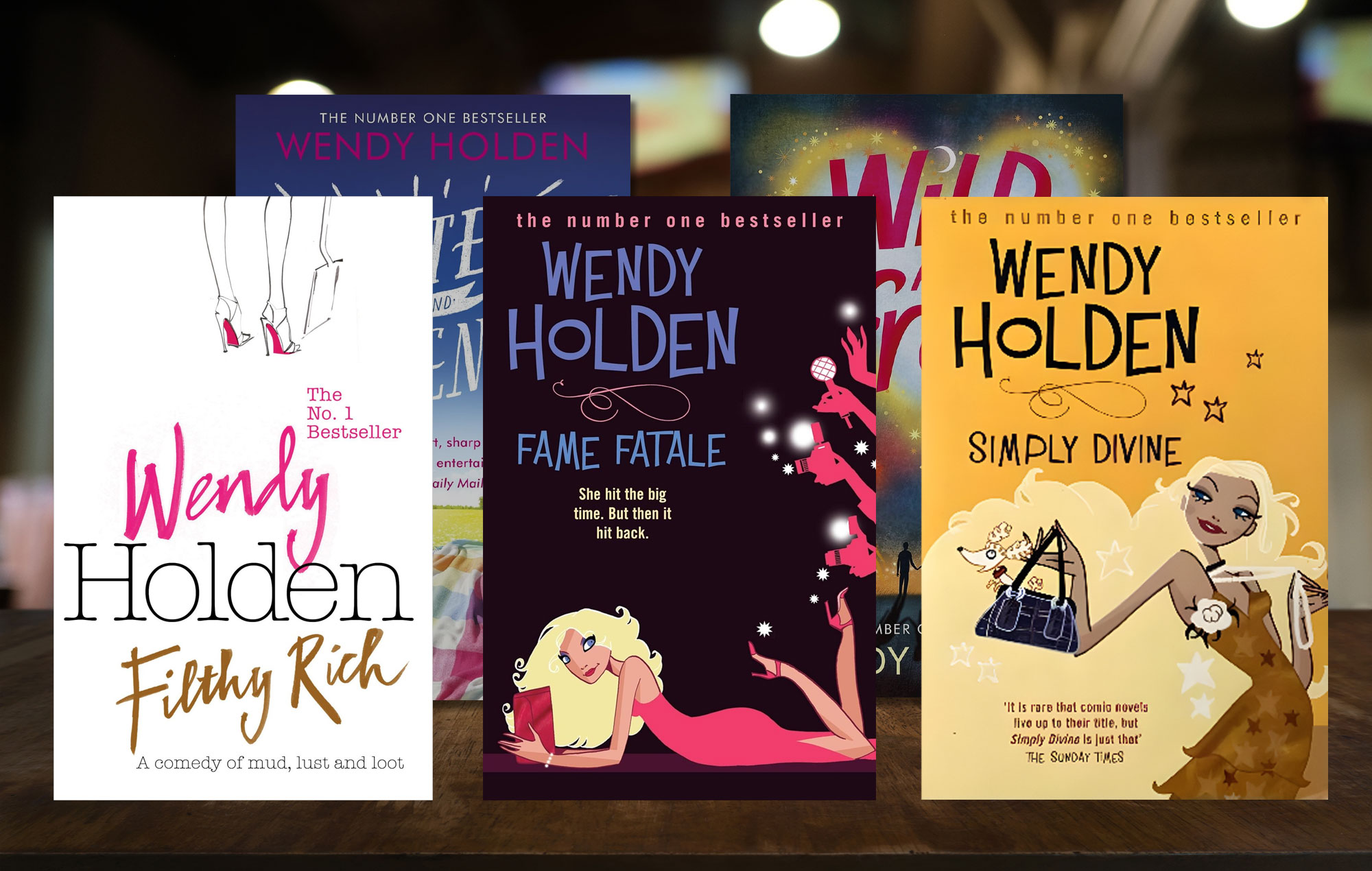 Banner image showing covers of Wendy's comedy novels